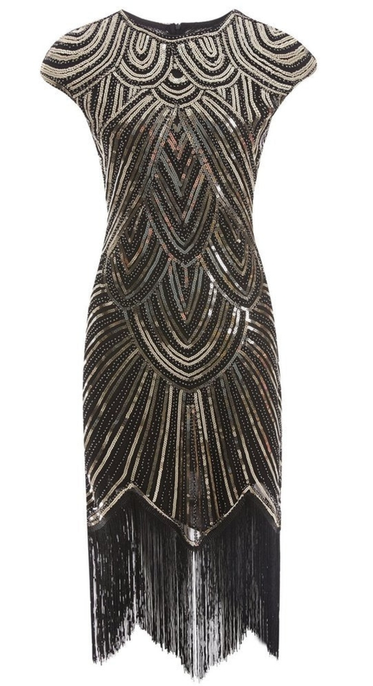 Gold 1920's Sequin Beaded Fringed Dress
